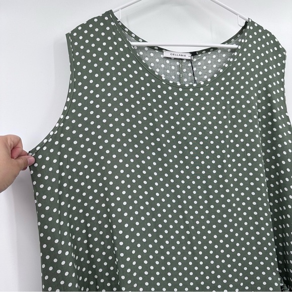 Cellabie Dress Women 3XL NEW Green Polka Dot Sleeveless Rayon Pockets Round Neck - Picture 4 of 10